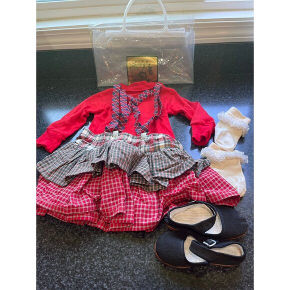 Vtg 1980's Doll's Clothes Set Of Long Sleeve Red Top Ruffled Layered Skirt Plaid - Picture 1 of 10